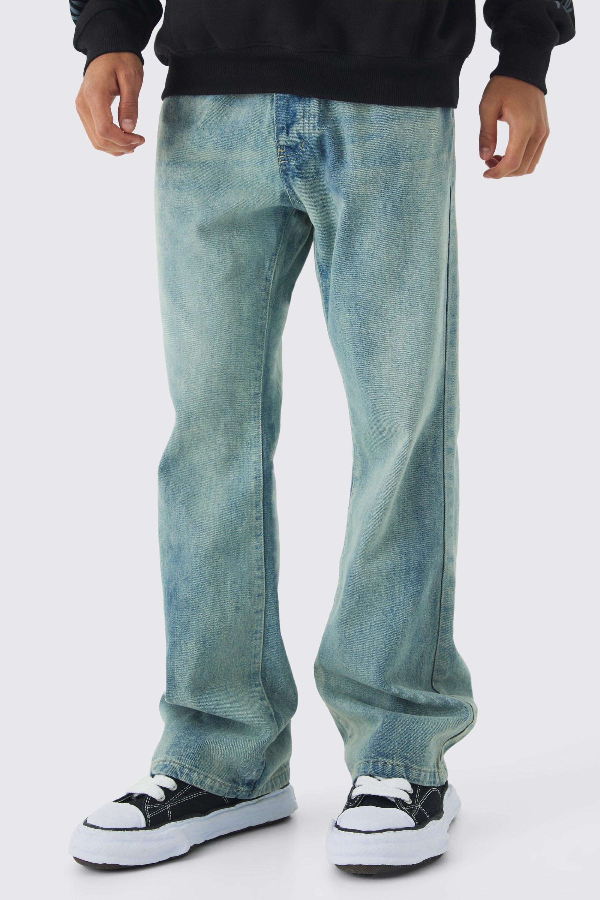 Mens Blue Relaxed Rigid Flare Jean, Blue